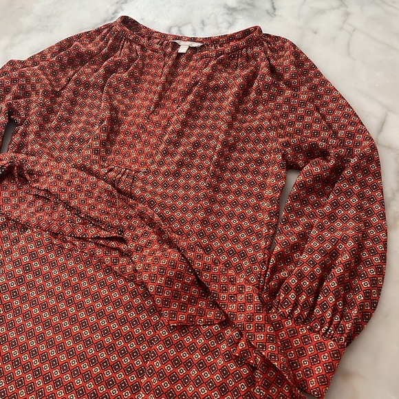 BANANA REPUBLIC Long Sleeve Belted Mini Dress Printed Rust Orange 14P - Picture 16 of 16